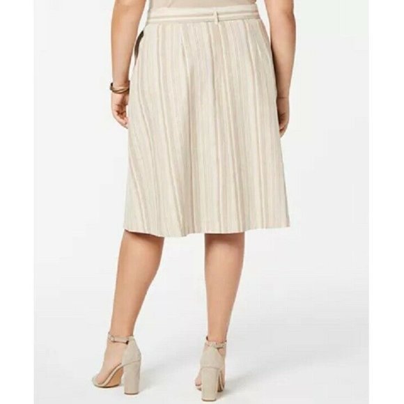 Bar III 20W Brown White Striped Skirt NWT AI57 - Picture 3 of 7